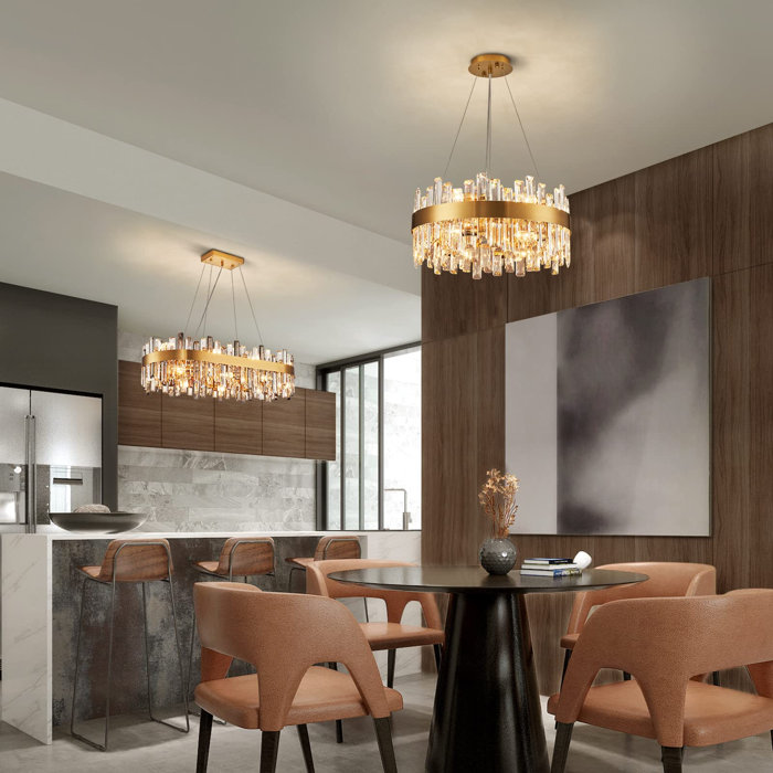 Everly Quinn Marais Dimmable Gold Round K9 Crystal Hanging Light Modern